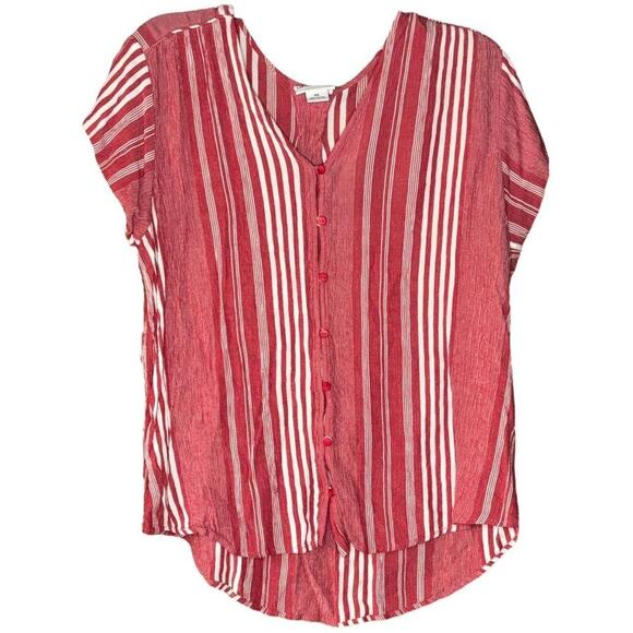 Liz Claiborne Red/White Short Sleeve Red Button Up Striped Summer Top - Picture 1 of 8